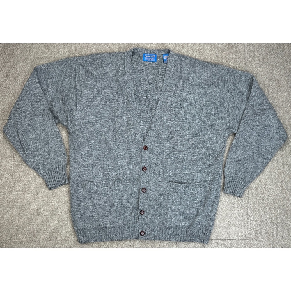 Pendleton Shetland 100% Virgin Wool Men's Long Sleeve Gray Cardigan Size XL
